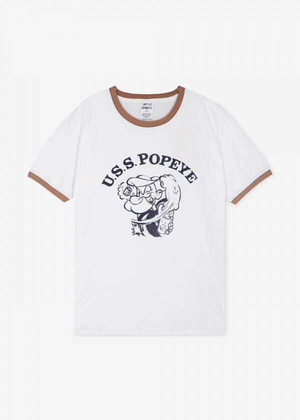 꼬르소밀라노,스크래치_와일드 동키 남성 뽀빠이 워시드화이트/네이비 반팔티 T-POPEYE LIGHT WASHED WHITE/NAVY(183620)