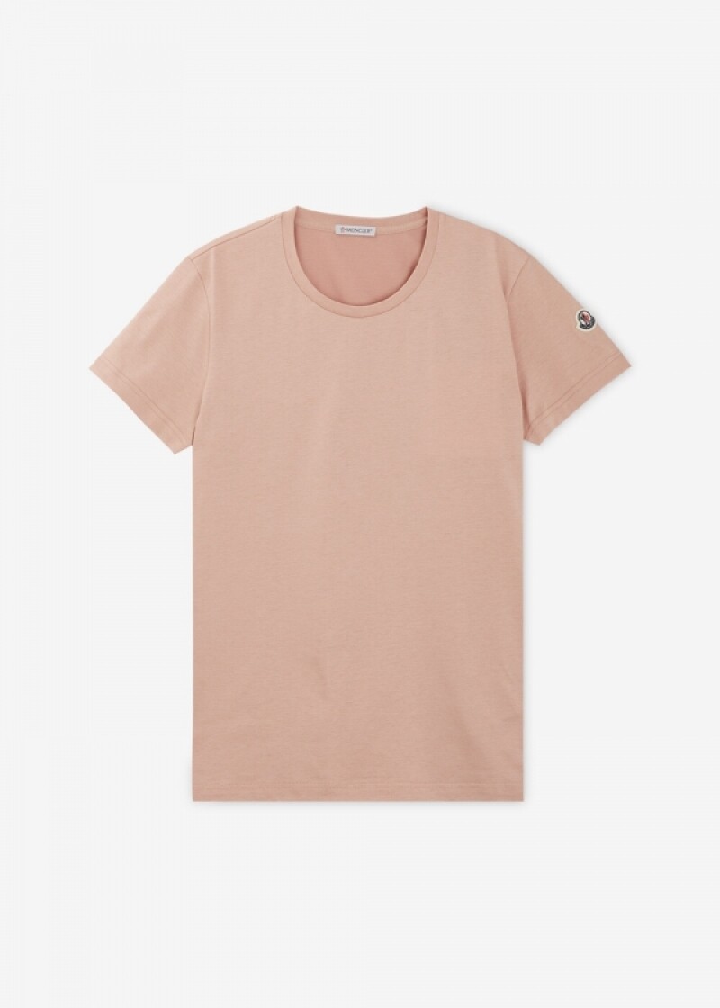 몽클레어 여성 로고 패치 라이트 핑크 반팔티 8C73200 V8058 51J