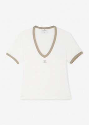 스크래치_쿠레쥬 여성 콘트라스트 V넥 화이트 헤리티지/타일레 반팔티 224JTS137 JS0070 B131(185503)