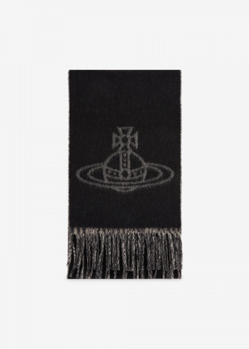 비비안웨스트우드 여성 ORB 로고 블랙 머플러 81030006 W00ZH N402