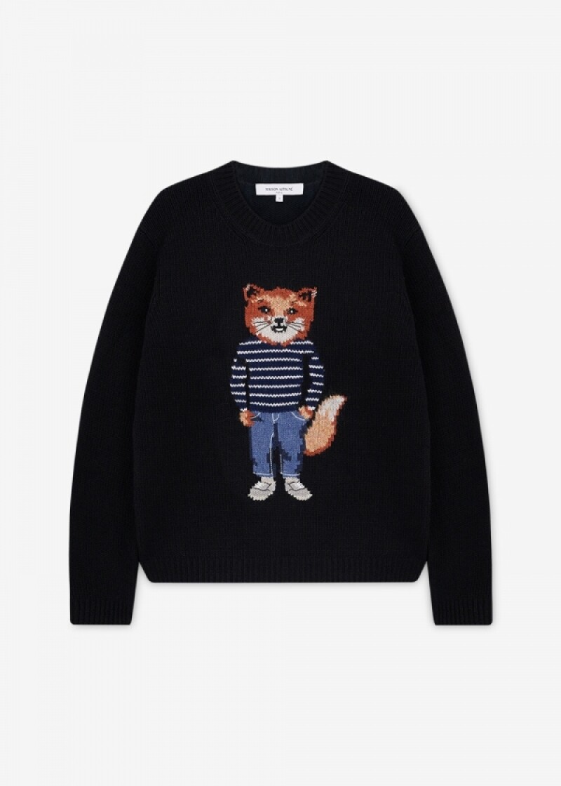 메종키츠네 여성 드레스드 폭스 블랙 니트 PW00812KH0002 BK