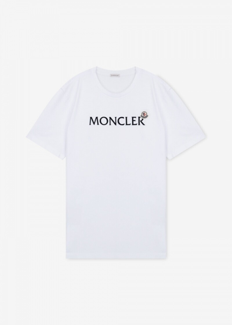 몽클레어 남성 플록 로고 화이트 반팔티 8C00036 8390T 001